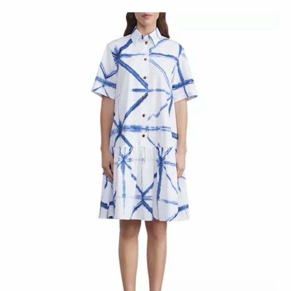 Lafayette 148 New York Dresses & Skirts - Lafayette 148 New York Troy Shirt Dress with Blue Abstract Print and Drop Waist